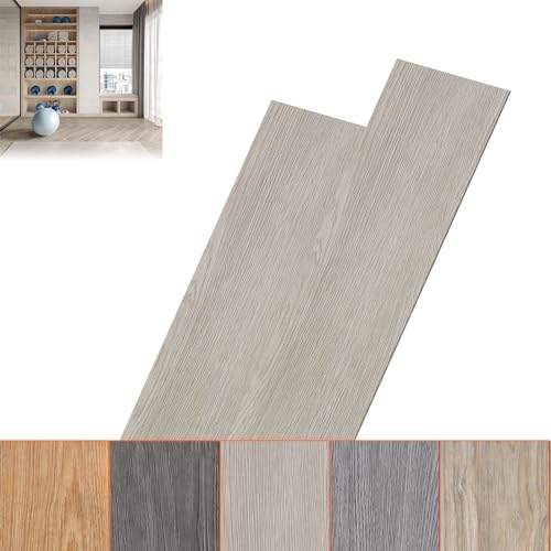 ACXIN Lot de 18 revêtements de sol en PVC - 91,44 x 15,24 x 0,2 cm - Pour environ 2,5 m² - Cliquez sur un sol en vinyle stratifié - Effet bois (gris beige)