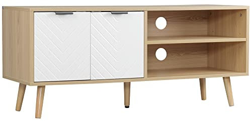 HOMCOM Meuble TV Banc pour télévision jusqu'à 46 Pouces Design scandinave 2 Portes 2 niches avec Passe-câbles 110L x 39l x 48,8H cm, Salon, Chambre