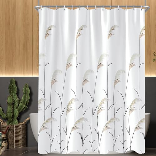 Lerores Duschvorhang 80x200cm, Weizenohr Beschwerter Saum Antischimmel, Wasserabweisend, Waschbar Polyester Stoff Badevorhänge mit Ösen und 5 Duschvorhangringe für Badezimmer, Badewanne