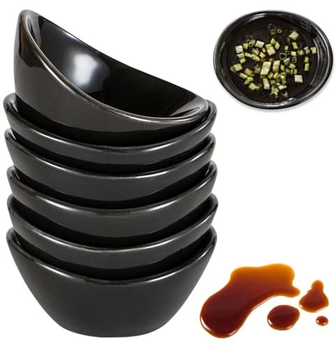 Vaileal 6 Stück Keramik Dip Schälchen, Keramik Dipschalen, Dipschälchen Klein, Dipschalen Set für Charcuterie Board Sushi, Tomatensauce, BBQ und Party Zubehör, Familie, Restaurant sein (Schwarz)