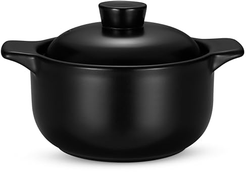 Kook Korean Dolsot Pot Set, Bowl with Lid, for Cooking Bibimbap, Kimchi, Hot Pot, Soups and Stews, Oven and Dishwasher Safe, 38 oz, Black