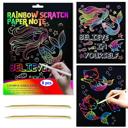 BAOXUE Rainbow Scratch Paper Art Set - Scratch Coloring Book for Kids Ages 4-8, Christmas Crafts, Stocking Stuffers