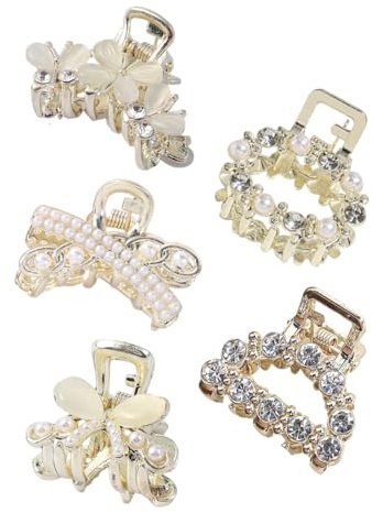 Metallo Pinzette capello 5 Pezzi Mini Mollette Donna, Perle Mollette Donna, Pinza Capelli Antiscivolo Signore e Ragazze