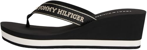 Tommy Hilfiger Tongs Femme Summer Sandal avec Talon Compensé, Noir (Black), 36