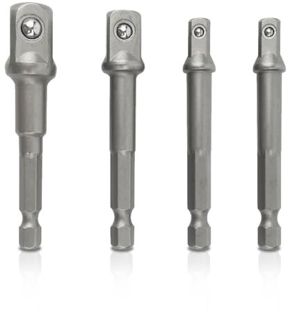 TRACOMPAN 4 Piece Drill Socket Adapter Set - 1/4, 3/8 & 1/2 Impact Socket Adapters | Drive Socket Adaptars with Hex Bit Compatibility | for Impact Driver/Drill/Wrenches/Ratchets/Screwdrivers