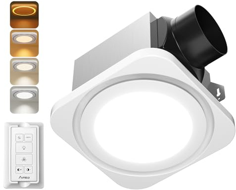 Amico Bathroom Exhaust Fan with Light, 80 CFM 1.0 Sones, Ceiling Mounted Retrofit Ventilation Fan with 1400LM 18W LED Light, 3000K/4000K/5000K Selectable & Nightlight, Remote, FCC Certified
