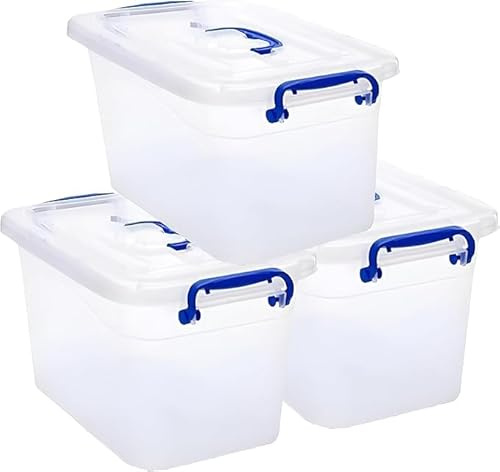 STL Really Useful Box 85l [ Pack of 3 ] Heavy-Duty Clear Plastic Storage Box with Lid, Stackable Storage Container for Home, Office, Kitchen, Toys, and Goods, Secure Clip-Lock Lid