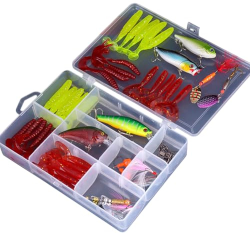 YiNLuax Ensemble De Leurres Pêche avec Hameçons Antirouille Appâts Artificiels Réalistes pour Accessoires en Eau Douce Et en Eau Salée 51 Pièces Crochet