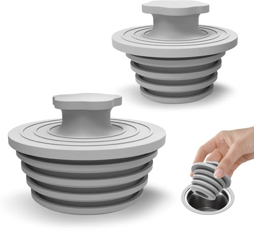 Badewanne-Abflussstopfen – 2 Stück Silikon Universal-Stopfen für Dusche & Spülbecken, Bad und Duschabfluss – Einfache Installation (Hellgrau)