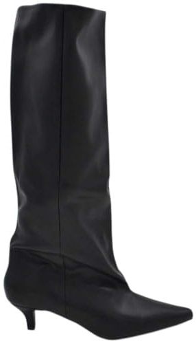 Stivale Alto Slouchy Nero Donna Linea Basic con Tacco a Spillo Basso 3 cm Gambale Over a Punta (37 EU)