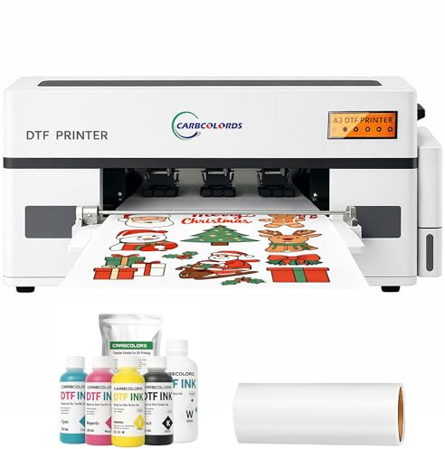 Carbcolords A3 DTF Printer with XP600 Printhead – Direct to Film Printing Machine with White Ink Circulation, Roll Feeder & RIP Software for Small Business Production (A3 DTF Printer)