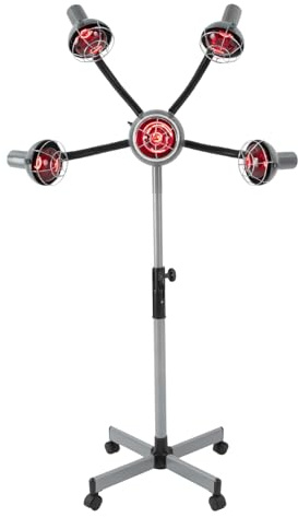 Cappa asciugacapelli da parrucchiere, 750 W, 5 lampade riscaldanti a infrarossi per parrucchiere, regolazione della temperatura 40-80 °C, supporto regolabile in altezza 112-136 cm, cappa galleggiante