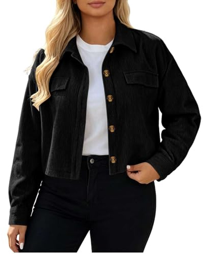 Générique Veste Femme En Velours Côtelé,Blouson Femme Courte Avec Boutons,Veste Mi Saison Manches Longues Décontractée Mode Y2K,Blousons Léger Chic,Manteau Couleur Unie Elegant Pour Printemps Automne