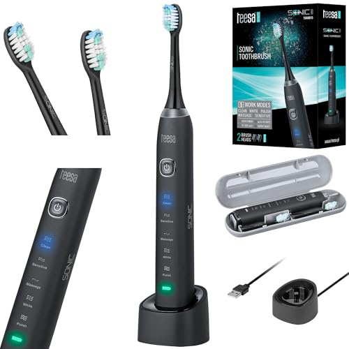 Teesa TSA8015 SONIC BLACK - Spazzolino a ultrasuoni con 5 programmi di pulizia, colore: Nero