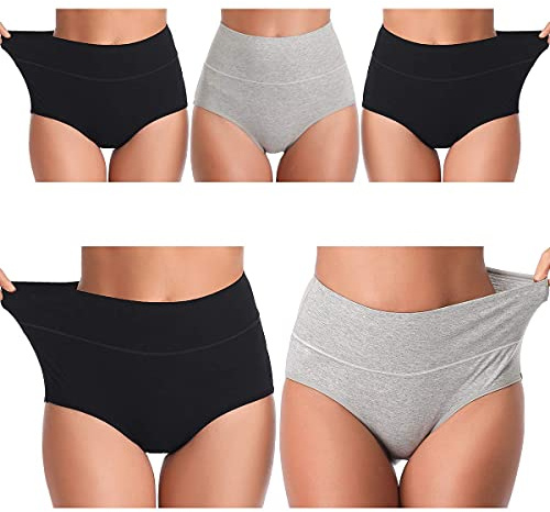 UMMISS Womens Panties, Soft Cotton Solid High Waist Tummy Control Breathable Underwear Brief,Multi,L