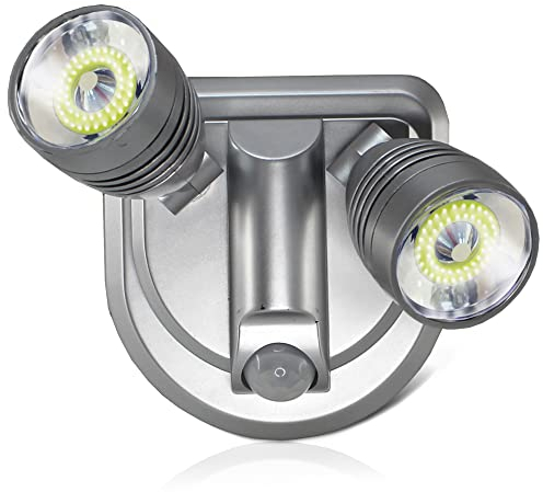 Fishtec Foco Doble de Exterior orientable 180° - Lámpara de exterior 500 Lúmenes LED COB - Encendido Automático - Sensor de Movimiento Ángulo 90° - IP44 - Para Patio, Jardín, Garaje, Toldo - Gris