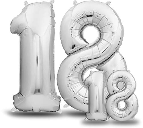 envami® Palloncini Compleanno 18 Anni Argento 101 CM + 40 CM - Palloncino Numero 18 - Numeri Gonfiabili Compleanno - Palloncino 18 Anni Compleanno - Vola con l'Elio