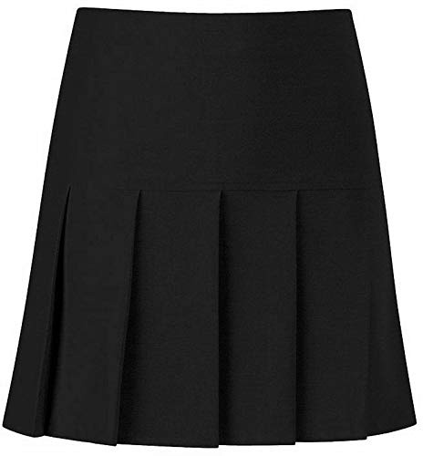 Ladies Children Girls Britini Back Zip All Round Uniform Skirt Pleated Back to School (Black, 13-14 Years)
