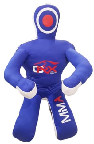 MMA Grappling Dummy - Judo Punching Bag, MMA BJJ Jiu Jitsu Sitting Position Hands Front (UNFILLED, Canvas) (47, Blue Canvas)
