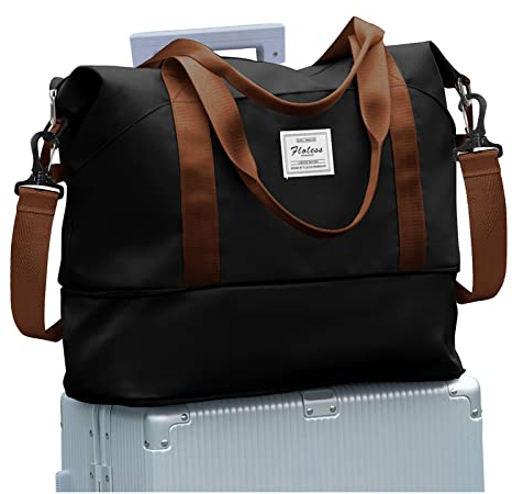 Reisetasche Damen Sporttasche 40x30x20 Ryanair Handgepäck Tasche Weekender Bag Schwimmtasche Wasserdicht Travel Bag Duffle Bag Fitnesstasche Trainingstasche Frauen für Reise Gym,Schwarz Braun