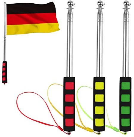 3 Piezas Astas Bandera Telescópicas, Extensible Mastil Bandera, Asta de Bandera Plegable de Acero Inoxidable para Guías Turísticos, Campamentos, Actividades al Aire Libre y Enseñanza de Profesores
