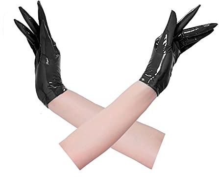 YUDATPG Women Faux Leather Gloves Cosplay Opera Punk Gothic | PU Wet Look,Evening Costume Party,Short Wrist Length
