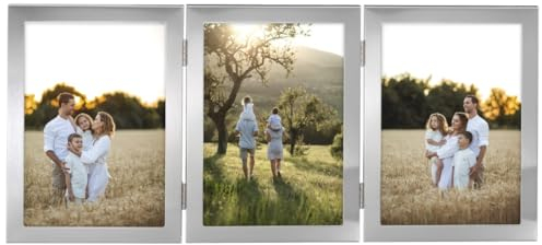 Hama Bilderrahmen 13x18 (3er Bilderrahmen, Bilderrahmen mehrere Bilder, Fotorahmen, Portraitrahmen, Hochformat, Querformat, zum Hängen, zum Hinstellen, Samt, 3X Bildformat 13 x 18 cm) Silber