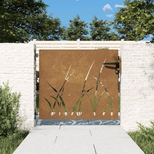 BaraSh Garden Gate 85x100 cm Corten Steel Grass Design,Garden Gates High galvanised wrought iron metal swing gate