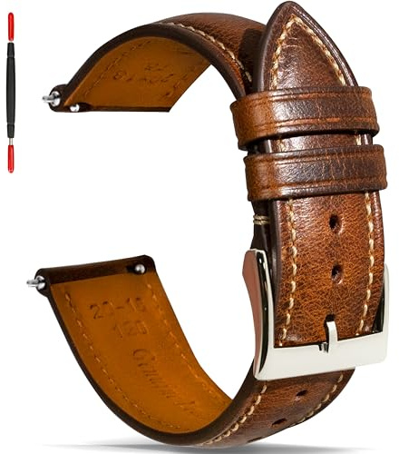 Gomvadr Quick Release Lederarmband, Vintage Öl gegerbt Pull-up Lederband Ersatz Uhrenarmbänder Männer Frauen 14mm 16mm 18mm 19mm 20mm 21mm 22mm 24mm (20mm, Tan/Silver Buckle)