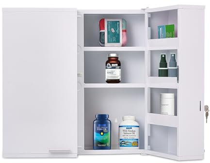 Mount Brook Large Locking Medicine Cabinet Wall Mounted - Metal Medical Cabinet with 11 Shelves - Medicine Cabinet with Lock and Keys for Safe Medication Storage