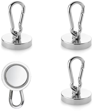 aghoer Mousqueton Magnétique Extra Fort, 4 Pièces Crochets Magnétiques, Crochets Magnétiques Rotatifs à 360°, Crochet Magnétique Extra fort, 32mm 36kg Crochet Aimanté Neodyme, pour Cuisine