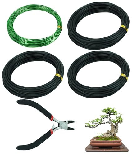 Kit de 5 cortadores de alambre para bonsái y 4 rollos de cables de 1,0 mm/1,5 mm/2,0 mm, kit de cuidado de árboles bonsái, herramientas anticorrosión y resistentes al óxido para dar forma a ramas de