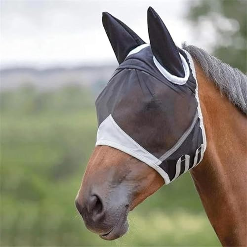 Maschera per cavalli traspirante, anti-zanzara, super confortevole, stretch, maschera per mosca cavallo, protezione UV, grande spazio per gli occhi con protezione dai raggi UV, morbida sulla pelle con