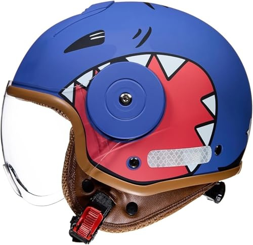DOT Approved Kids Motorcycle Half Helmets for 2-14 Years Old,Boys Girls Go-Kart Dirt-Bike Street Electric Scooter Helmet,Four Seasons Retro Youth Child Moped ATV Helmet(Blue)