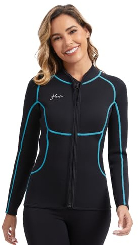 Hevto Wetsuit Top Women 2mm Neoprene Jacket Wet Suit Long Sleeve Surfing Diving Swimming for Water Sports (Tops Long, 10)
