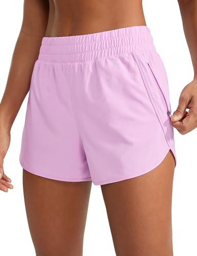 CRZ YOGA Women's High Waist Running Shorts - 3'' Mesh Liner Quick Dry Athletic Gym Workout Shorts with Zipper Pocket Vita Pink 8