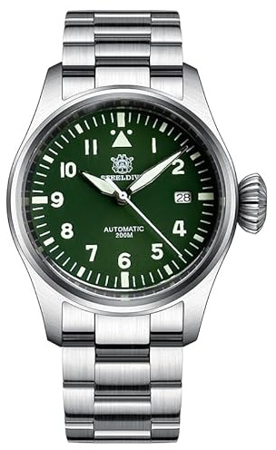 STEELDIVE SD1928 NH35 - Reloj de buceo mecánico automático, acero inoxidable 316, luminoso, V 3, Reloj piloto