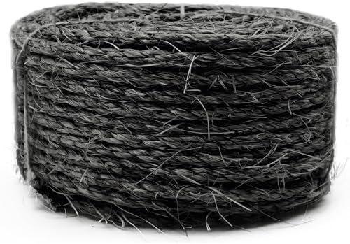 SGAVAHSG sisalrep för kattklösare, katträd, reparation 10 m (33 fot), 6 mm (1/4 tum) diameter, naturligt sisalrep för klösstolpe/torn, ersättning eller omklädning, gör-det-själv kattklösare, svart
