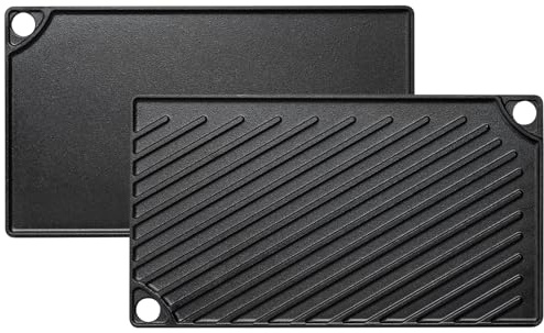 EWFEN Reversible Grill/Griddle, 16.7x9.5'' Pre-Seasoned Cast Iron Griddle Pan, Double Burner Cookware, Rectangular Non-Stick Stovetop Griddle with Handles, Flat Top Plate for Oven, Grill & Campfire