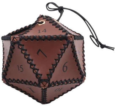 Asyduey Bolsa de Dados D20 de PU, Bolsa de Dados PoliéDrica Bolsa con CordóN PortáTil para, Juego, Bolsa de Dados DND, MarróN