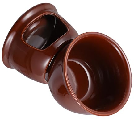 DOITOOL Pot à Fondue en Céramique Marron 1,2 L Brûleur Fondant à Bougie, Service à Fondue au Fromage et Chocolat, Ustensile Cuisine pour Repas Maison et Desserts Fondants