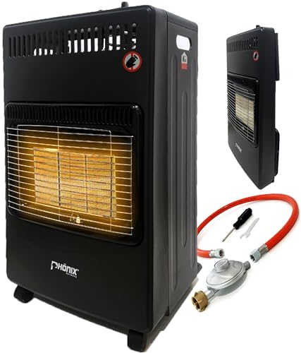 Keramik Gasheizofen 4,2 KW Gasheizung Gasofen Heizstrahler Gasstrahler Katalytofen Zeltheizung 4200W ODS, FFD inkl. Gasschlauch und Druckminderer Set [Energieklasse A]