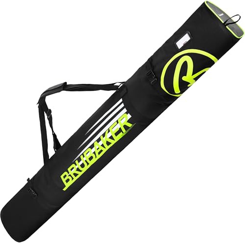 BRUBAKER Skitasche Carver Champion Schwarz Neon Gelb - Gepolsterter Skisack für 1 Paar Ski und Stöcke - Reißfester Ski Bag 170 x 34 x 34 cm