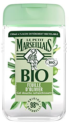 Le Petit Marseillais | Gel Douche Rafraîchissant BIO Feuille d'Olivier (flacon de 250 ml) – 98 % d'ingrédients d'origine naturelle et pH neutre pour la peau – Emballage recyclable et rechargeable