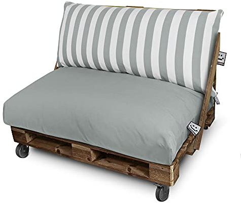 HAPPERS Cojines para Palets Toldotex Impermeable 120x80 (Liso) + 120x45 (Rayado) Gris