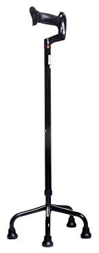 Quadripode per Anziani e Disabili - Alluminio e Regolabile - Impugnatura Ergonomica Aperta - Quattro Piedi con Piedini Antiscivolo - Per Passeggiare con Stabilità - Nero