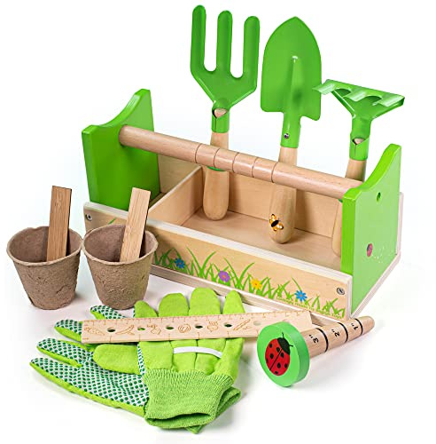 Bigjigs Toys, Gardening Caddy, Wooden Toys, Gardening Tools, Outdoor Toys, Garden Toys, Kids Gardening Set, Children's Gardening Set, Kids Garden Toys