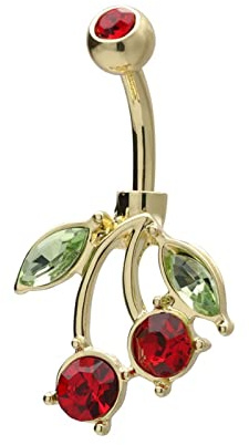 Daesar Belly Button Bars, Surgical Steel Navel Bar Belly Button Bars Ring Red Green Cubic Zirconia Cherry Gold Belly Bar
