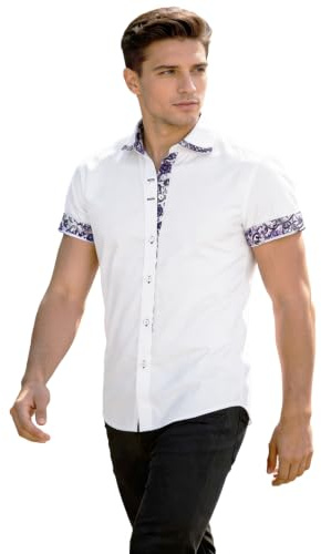 JEETOO Homme Chemise à Fleur Manches Courtes Slim Fit Casual Chemises boutonnées Tout Coton Respirant