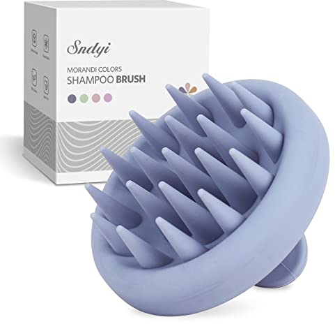 Sndyi Spazzola Massaggio Cuoio Capelluto [Bagnato e Secco], Spazzola Cuoio Capelluto in Silicone per Shampoo e Massaggio Testa, Ridurre la forfora, Stimola la Crescita dei Capelli, Blu Grigio